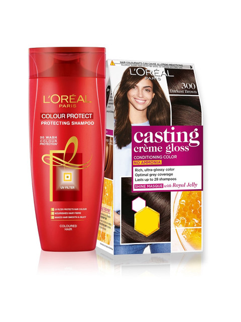 

L'Oreal Paris Set of Casting Creme Hair Color Darkest Brown 300 & Colour Protect Shampoo