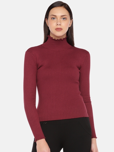 

London Rag Women Burgundy Solid Sweatshirt
