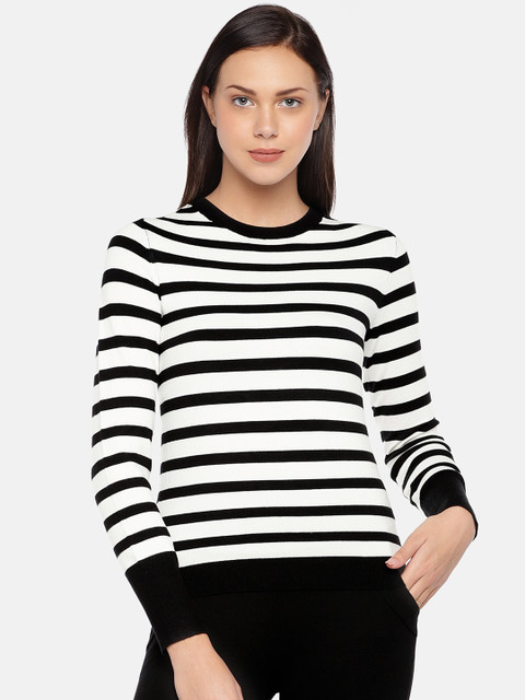 

London Rag Women White & Black Striped Sweatshirt