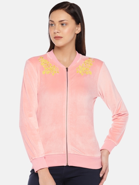 

London Rag Women Pink Embroidered Velvet Sweatshirt
