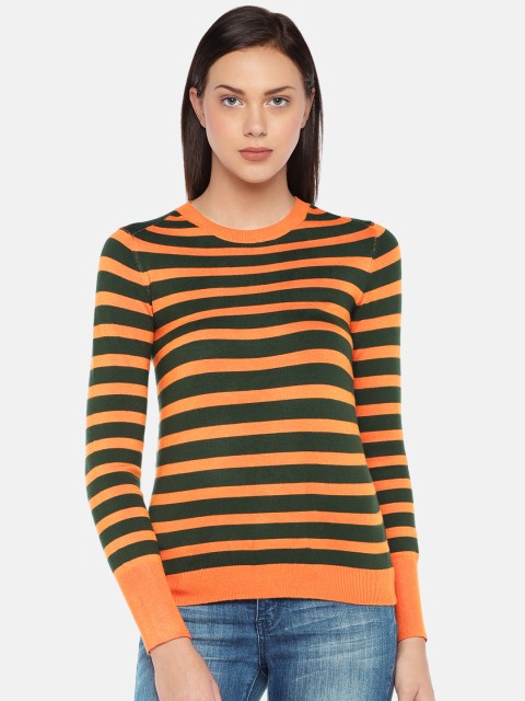 

London Rag Women Orange & Green Striped Sweatshirt