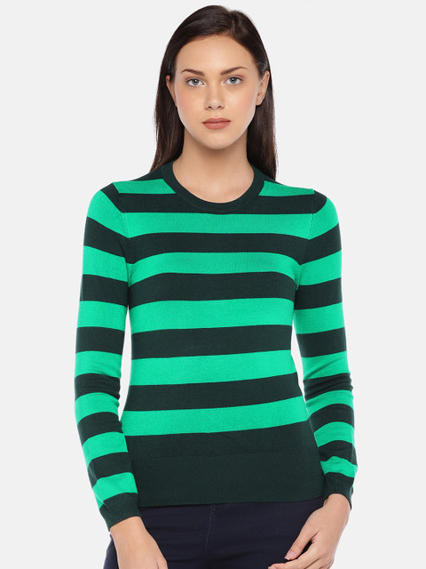 

London Rag Women Green & Black Striped Sweatshirt