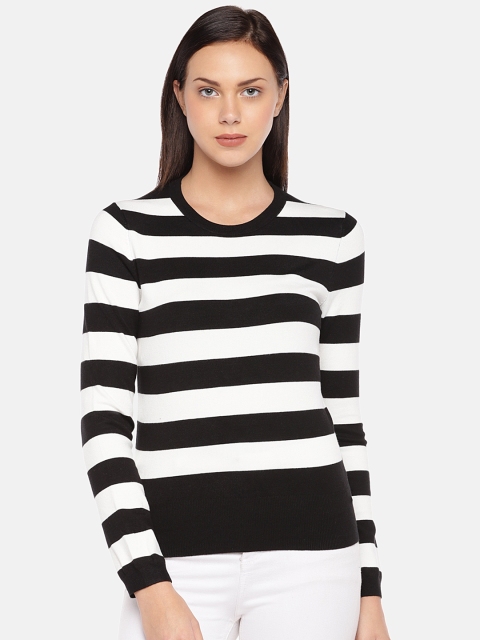 

London Rag Women White & Black Striped Sweatshirt