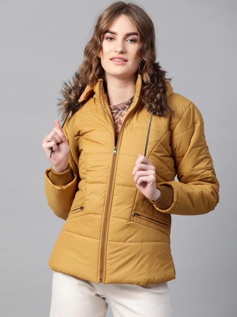 

VOXATI Women Mustard Yellow Solid Parka Jacket