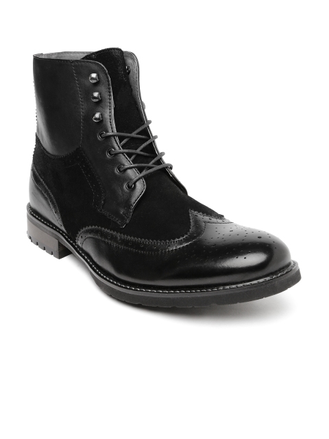Steve Madden Men Black Leather Boots available at myntra for Rs.9749