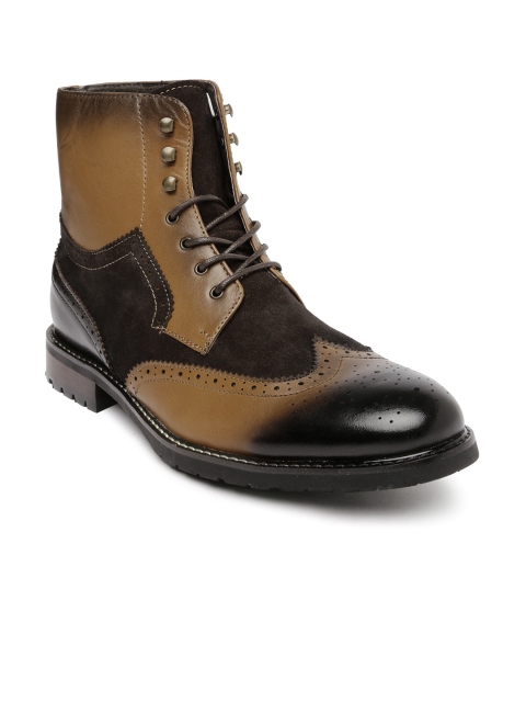 Steve Madden Men Brown Two-Toned Leather Boots available at myntra for Rs.7149