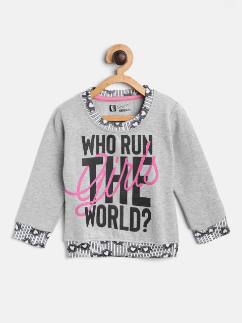 

Eteenz Girls Grey Melange & Black Printed Sweatshirt