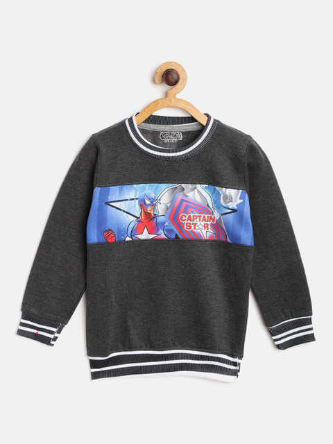 

Eteenz Boys Charcoal Grey & Blue Printed Sweatshirt