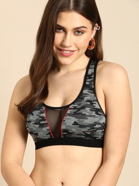 

DressBerry Black & Grey Camouflage Printed Lightly Padded Sports Bra DB-SPRT-CAMO-01C1