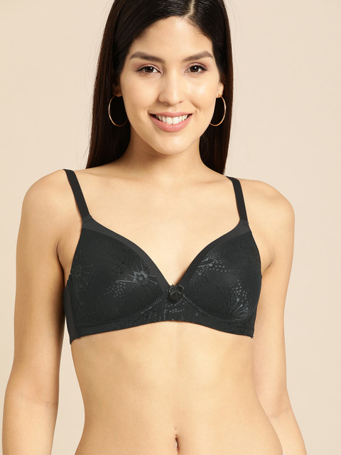 

DressBerry Black Self Design Non-Wired Lightly Padded Everyday Bra DB-PAD-JACQ-01A1