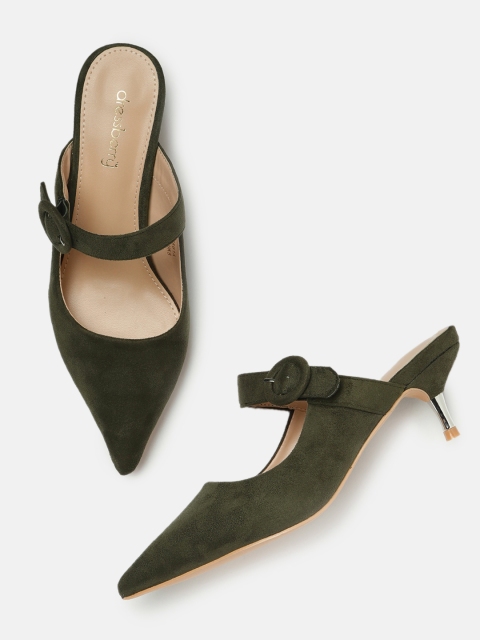 

DressBerry Women Olive Green Solid Mules