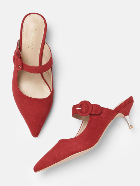 

DressBerry Women Red Solid Heeled Mules