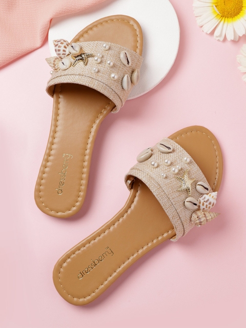 

DressBerry Women Beige Embellished Open Toe Flats
