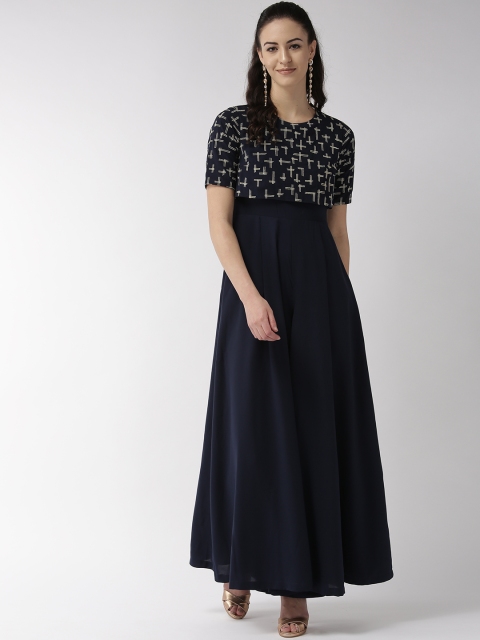 

QUIERO Women Navy Blue Embroidered Yoke Jumpsuit
