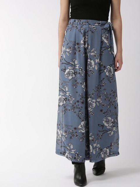 

QUIERO Women Blue & Grey Printed Flared Palazzos