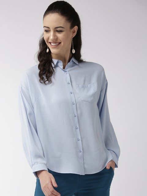 

QUIERO Women Blue Boxy Solid Casual Shirt