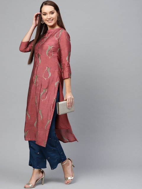 

Ishin Women Dusty Pink & Navy Blue Printed Kurta with Palazzos