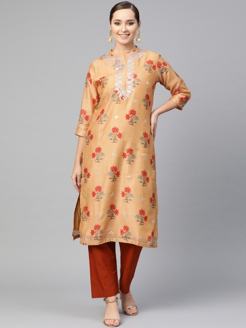 

Ishin Women Mustard Yellow & Rust Orange Printed Kurta with Palazzos