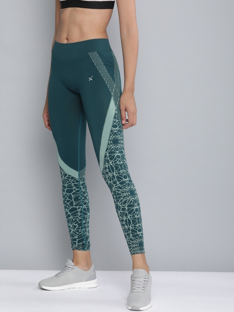 

HRX by Hrithik Roshan Women Teal Green Printed Skinny Fit Rapid Dry Active Tights