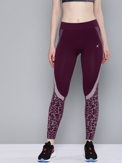 

HRX by Hrithik Roshan Women Maroon Printed Rapid Dry Active Tights