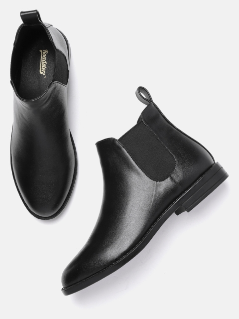 

The Roadster Lifestyle Co Women Black Solid Mid-Top Chelsea Boots