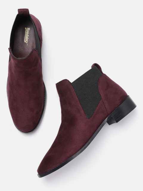 

Roadster Women Burgundy Solid Mid-Top Chelsea Boots