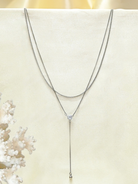 

Ayesha Women Silver-Plated Rhinestone Pendant Lariat Layered Necklace