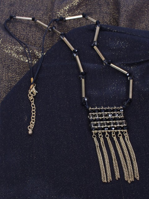 

Ayesha Gold-Toned & Black Tasselled Tribal Necklace