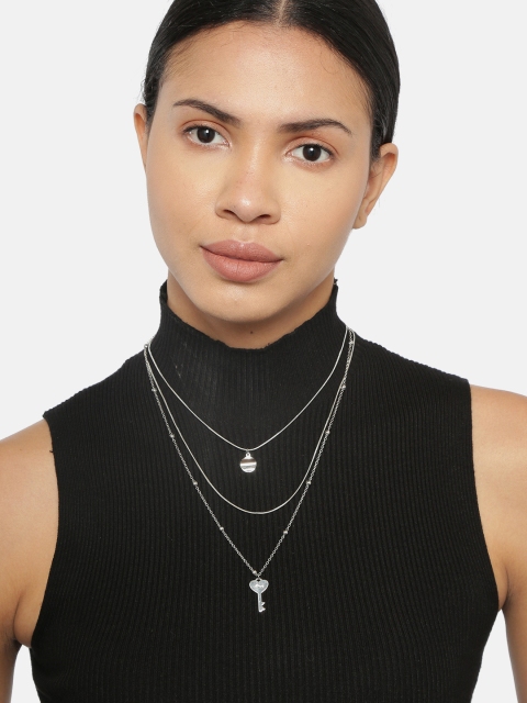 

Ayesha Silver-Plated Layered Disc & Key Charm Necklace
