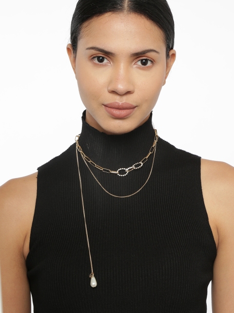 

Ayesha Women Gold-Plated Diamante Asymmetric Pearl Decor Chain-link Layered Necklace