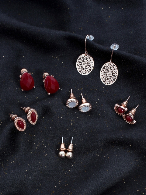 

Ayesha Women Rose Gold-Toned Set Of 6 Geometric Studs