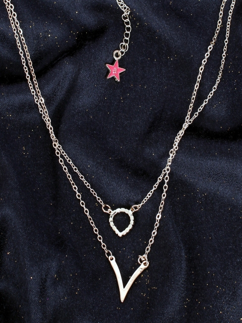 

Ayesha Women Gold-Plated Rhinestone Studded Ring & Letter V Pendant Necklace