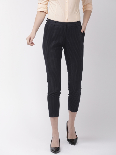 

Park Avenue Women Black & Blue Checked Tapered Fit Cropped Parallel Trousers