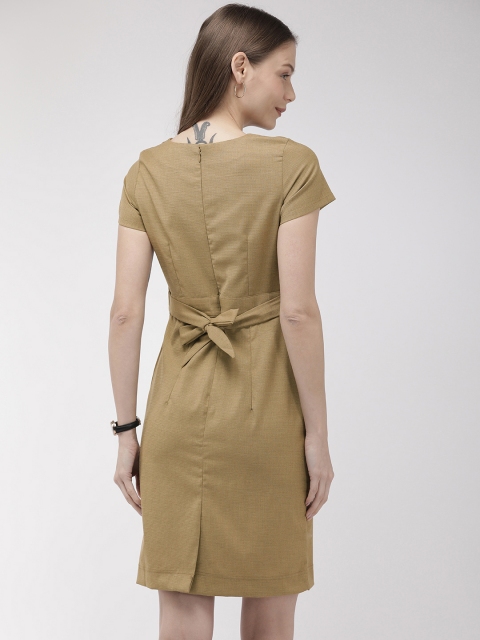 

Park Avenue Business Women Khaki Solid Sheath Dress