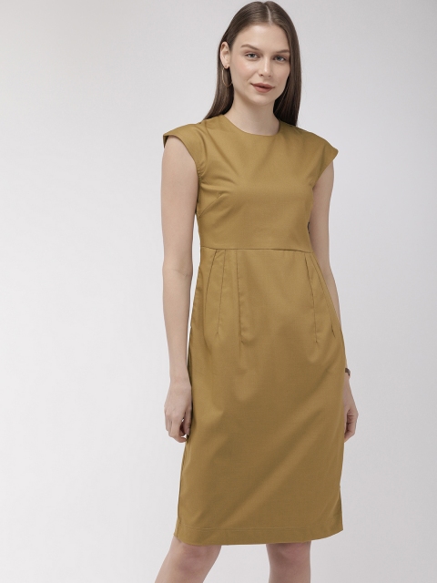 

Park Avenue Business Women Khaki Solid Sheath Dress