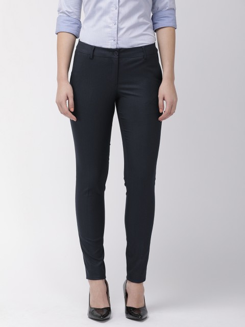 

Park Avenue Women Navy Blue Tapered Fit Solid Formal Trousers