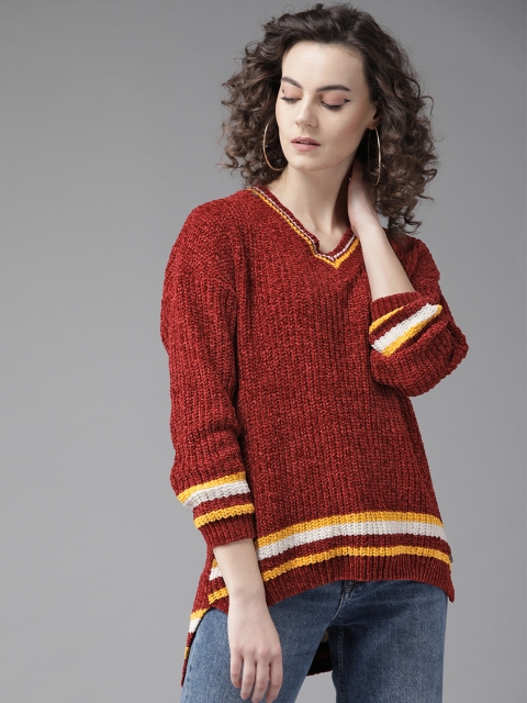 

Roadster Women Rust Red Ribbed Pullover Sweater