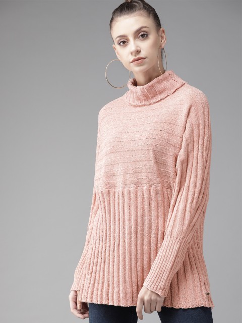 

Roadster Women Pink Ribbed Sweater
