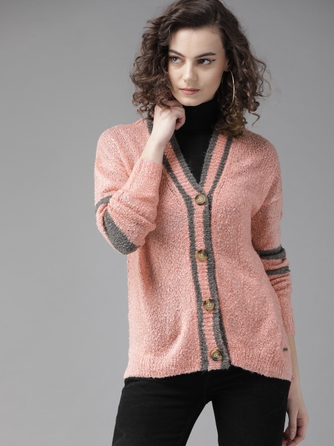 

Roadster Women Pink Solid Cardigan
