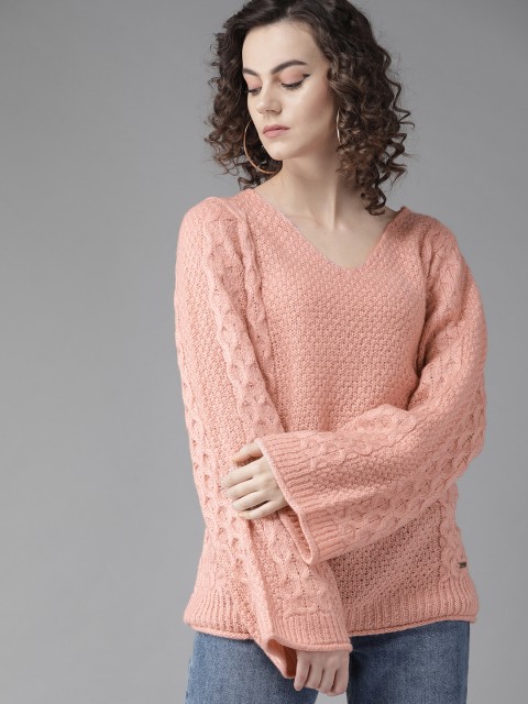 

Roadster Women Pink Self Design Sweater