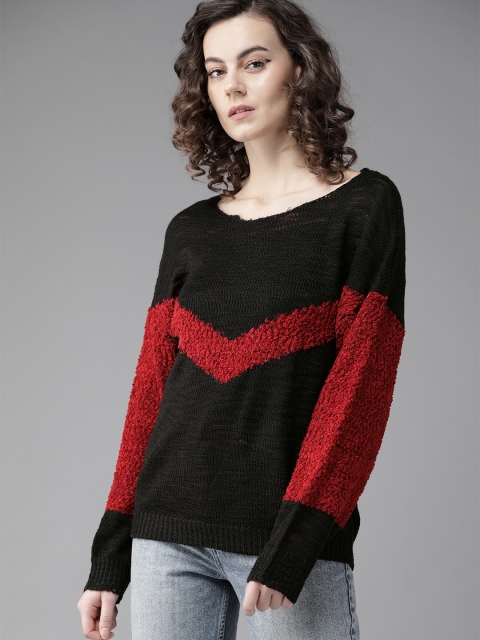 

The Roadster Lifestyle Co Women Black & Maroon Colourblocked Sweater