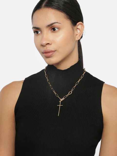 

Ayesha Women Gold-Plated Ring & Bar Lock Cross Pendant Necklace