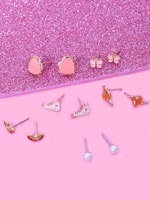 

lil' star Girls Set Of 6 Quirky Studs, Peach