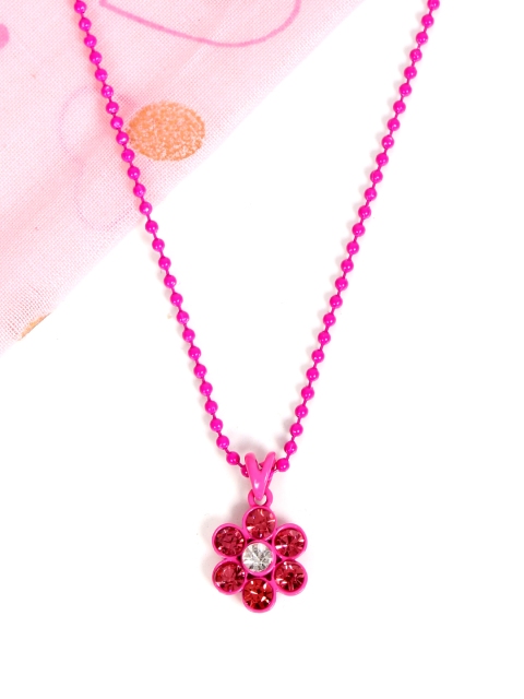 

lil'star Pink Rhinestone Studded Floral Pendant With Chain