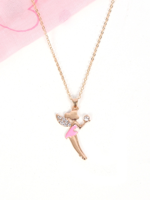 

lil'star Pink & Gold-Toned Studded Fairy Pendant With Chain