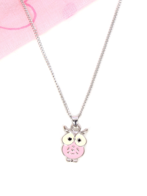 

lil'star Pink & Cream-coloured Enamelled Owl Pendant With Silver-Toned Chain