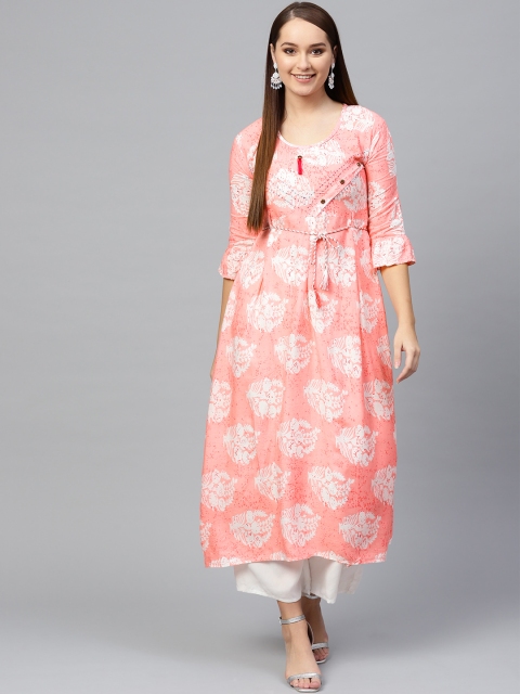 

Ishin Women Pink & White Block Printed A-Line Kurta