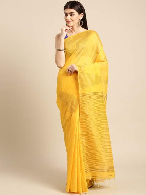 

FIROZA Yellow & Golden Handloom Zari Detail Saree