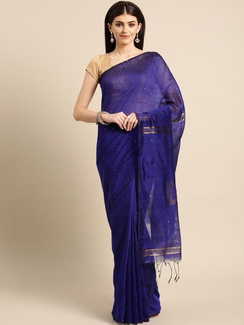 

FIROZA Navy Blue Handloom Embellished Saree