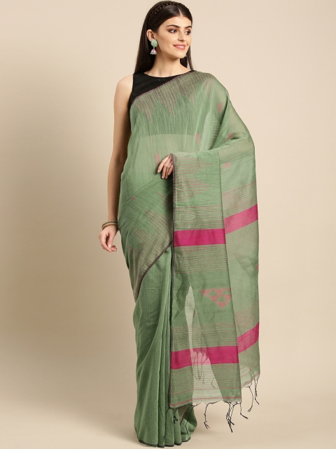 

FIROZA Green Handloom Solid Saree